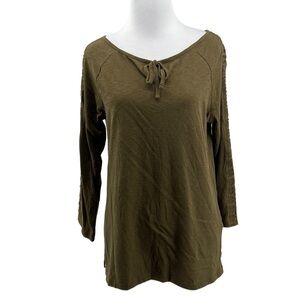 Talbots‎ Green Cotton Tie Neck T Shirt Womens Small Long Sleeve Cotton Tee
